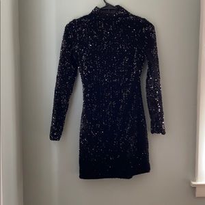 Black sequin open back dress